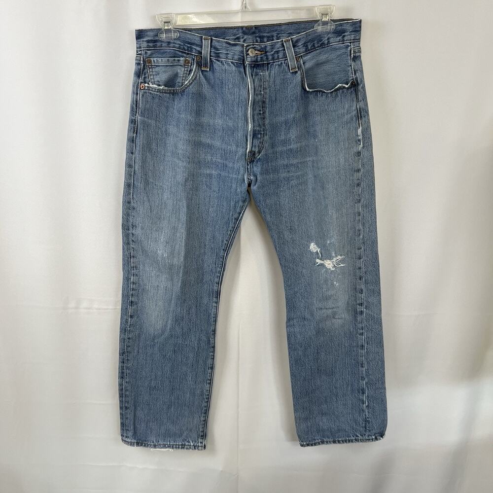 Levis 501 VTG Jeans Men 34x29 Blue Button Fly Y2K Straight Denim Red Bat Wing
